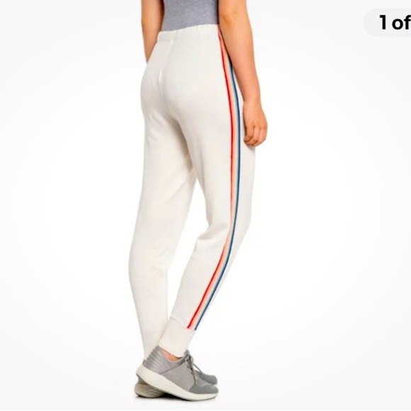 SPIRITUAL GANGSTER X MADELEINE THOMPSON RAINBOW STRIPED TERRY JOGGERS - Picture 1 of 12